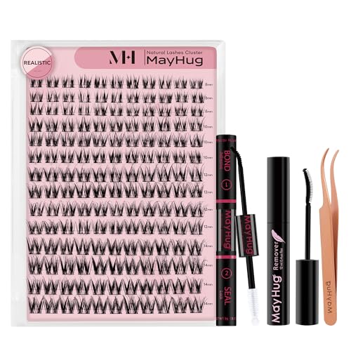 Mayhug Wimpern Extensions Set Lash Extension Set 154pcs 3D Wimpern 8-14mm, 48-72 Halt Stunden Wasserdicht Bond & Seal Wimpern Kleber, 5ml Wimpernkleber Entferner, Wimpern Pinzette(Realistic) von Mayhug