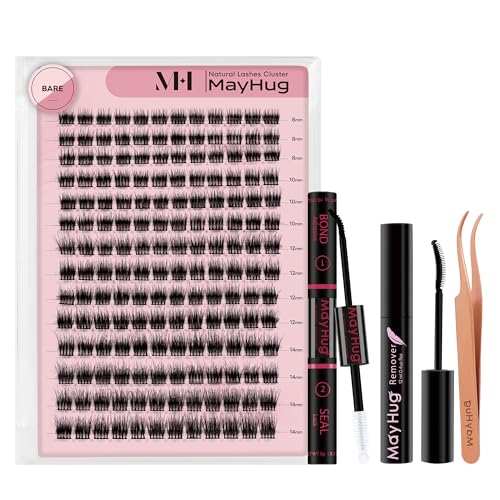 Mayhug Wimpern Extensions Set Lash Extension Set 168pcs 3D Wimpern 8-14mm, 48-72 Halt Stunden Wasserdicht Bond & Seal Wimpern Kleber, 5ml Wimpernkleber Entferner, Wimpern Pinzette(Bare) von Mayhug