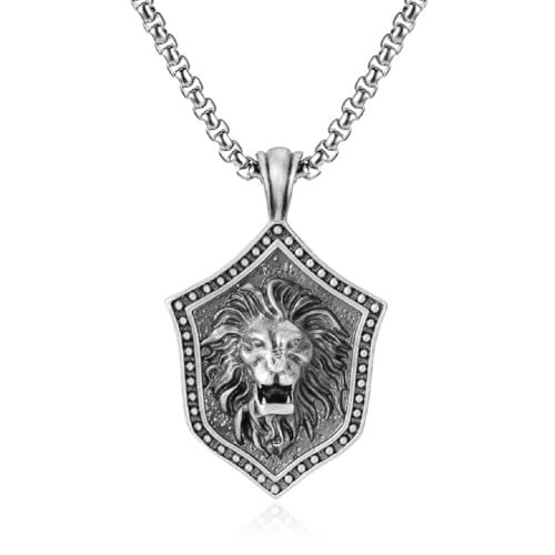Anhänger Schild Löwe, Halskette Label Löwe Kopf Für Männer, Halskette Schild Punk Kopf Löwe Schmuck Gothic Brüllender Löwe Halskette Reine Zinn Halskette Schild Löwe Retro Wikinger Löwe Halskette, von MayiaHey