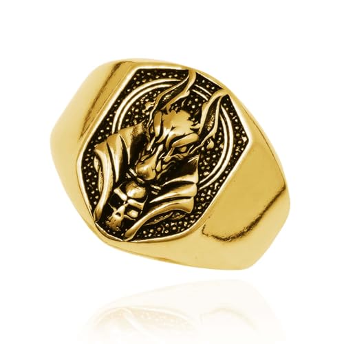 Anubis Ring, Gotischer Wolfskopf Ring für Männer, ägyptischer Gott Anubis Amulett Ring Nordischer Wikinger Wolf Tierring Anubis Wolf Schmuck, Hip Hop Wolf Band Ring Punk Wolf Schild Ring (18.1, Gold) von MayiaHey