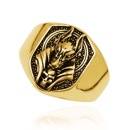 Anubis Ring, Gotischer Wolfskopf Ring für Männer, ägyptischer Gott Anubis Amulett Ring Nordischer Wikinger Wolf Tierring Anubis Wolf Schmuck, Hip Hop Wolf Band Ring Punk Wolf Schild Ring (19.8, Gold) von MayiaHey