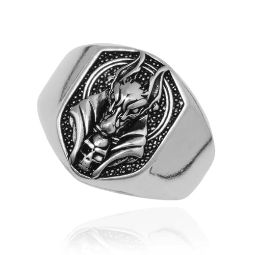 Anubis Ring, Gotischer Wolfskopf Ring für Männer, ägyptischer Gott Anubis Amulett Ring Nordischer Wikinger Wolf Tierring Anubis Wolf Schmuck, Wolf Band Ring Punk Wolf Schild Ring (17.3, Silber) von MayiaHey