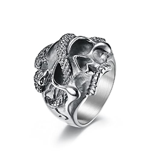 Dämonenschädelkopf Ring, Gotisch Schlange Tierschädel Ring für Männer, Punk Schädelkopf Halloween Ring Teufelsschädel Schmuck,Schädel Schlangenring Cool Schädel Cocktail Piratenschädel Ring (19.8) von MayiaHey
