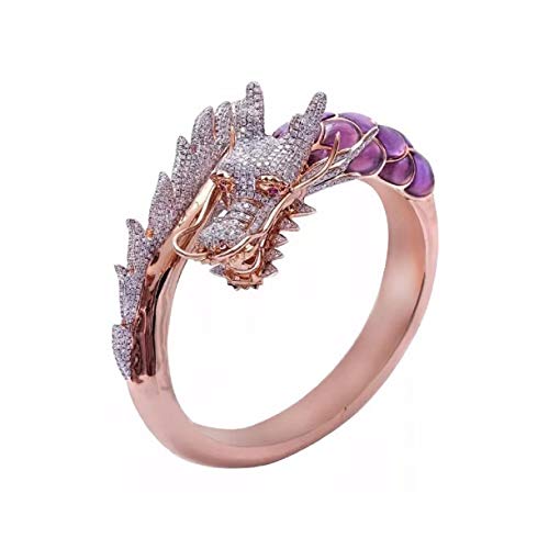 Drachenkopf-Ring, Punk lila Drachen Ring für Männer, Nordischer Wikinger-Drachen-Tier-Ring Drachen Schmuck, Keltischer Drachenring Hip Hop Roségold Drachenbandring Funkelnder Drachenring (17.3) von MayiaHey