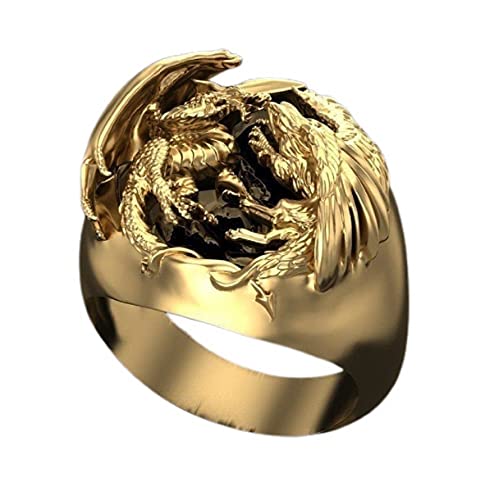 Drachenring, Fliegender Drachen Ring für Männer, Nordischer Wikinger-Drachenflügel Ring Drachen Schmuck, Keltischer Golddrachenring Hip-Hop-Kampfdrachenbandring Punk-Drachen Tierring für Jungen (21.4) von MayiaHey