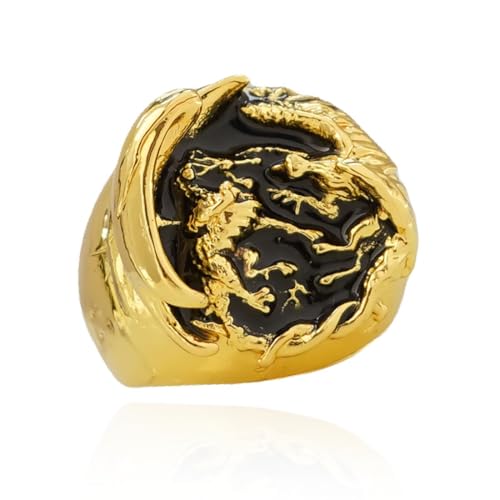 Drachenring, Fliegender Drachen Ring für Männer, Nordischer Wikinger-Drachenflügel Ring Drachen Schmuck, Keltischer Golddrachenring Hip-Hop-Kampfdrachenbandring Punk-Drachen Tierring für Jungen (19.8) von MayiaHey