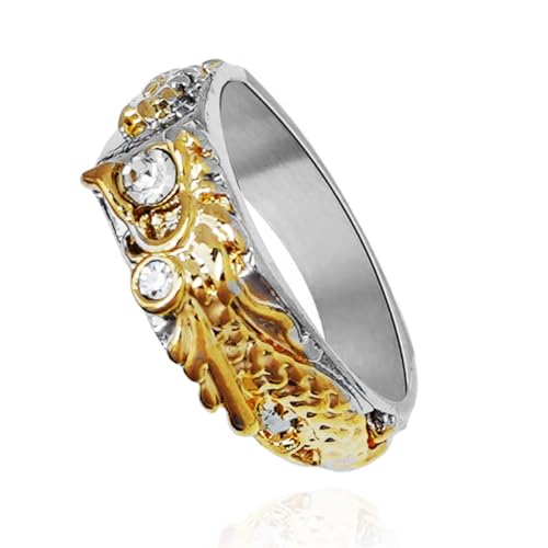 Drachenring, Funkelnder Drachenkopf Ring für Männer, Nordischer Wikinger-Drachen Tier Ring Drachenschmuck, Keltischer Drachenring Hip-Hop-Gold-Drachenbandring Punk-Drachenring für Jungen (17.3) von MayiaHey