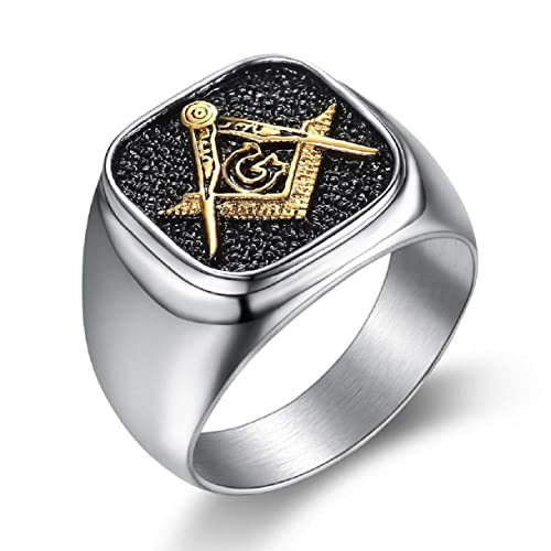 Freimaurer-Ring, Kompass und Quadratischer Ring für Männer, Freimaurer-Ring Freimaurer-Schmuck, Hip-Hop-Freimaurer-Biker-Siegelringe Freimaurer-Symbol Quadratischer Ring Allsehender Augenring (18.9) von MayiaHey