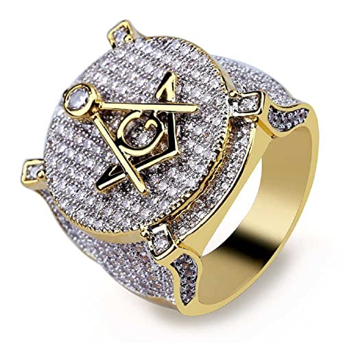 Freimaurer-Ring, Kompass und quadratischer Ring für Männer, Funkelnder Hip-Hop-Ring Freimaurer Biker-Ring Freimaurer Schmuck, Freimaurer-Symbol Allsehender Augenring Freimaurer Ring für Jungen (21.4) von MayiaHey