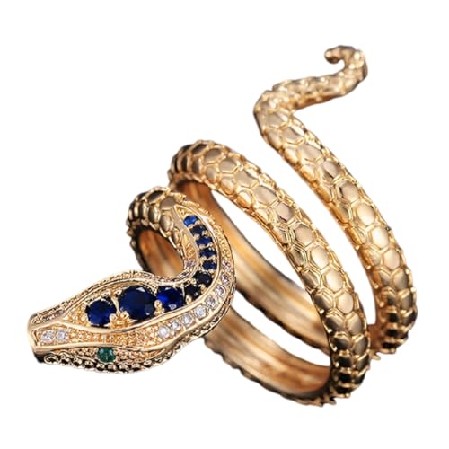 Goldener gewundener Schlangenring, Reptilienschlangenring für Männer, Blauer Kristallschlangentierring Blauer Steinschlangenschmuck, Sich Drehender Schlangenring Gewundener Schlangenring (18.1) von MayiaHey