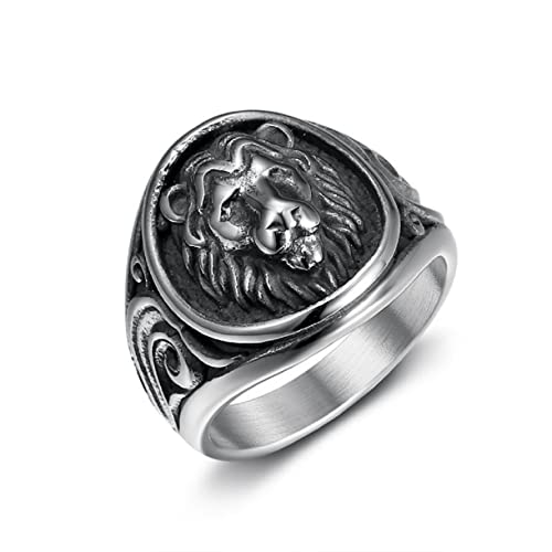 Jahrgang Löwenkopf Ring, Keltischer Löwenkopf Ring für Männer, Punk Löwenkopf Siegelring Felsen Löwe Amulett Schmuck, Wikinger Nordischer Löwenring Hip Hop Löwenschild Ring Gotischer Löwenring (18.9) von MayiaHey