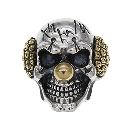 Joker-Ring, Gotischer Totenkopf-Ring für Männer, Clown-Ring Nordischer Wikinger-Schädel-Ring Halloween-Schädel-Schmuck, Dämonen-Schädel-Ring Hip-Hop-Skelett-Band-Ring Punk-Felsen-Schädel-Ring (18.9) von MayiaHey