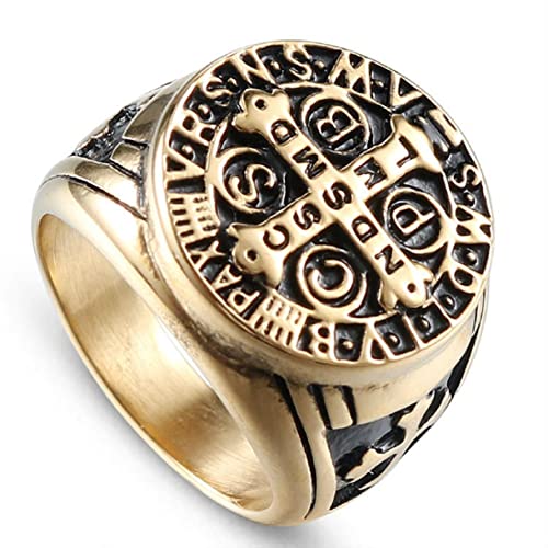 Kreuz Ring, Jahrgang Rune Jesus Kreuz Ring für Männer, Christuskreuz Ring Religiöser Katholischer Kreuzring Jesuskreuzschmuck, Punkritter Tempelritter Kreuzfahrer Kreuzring für Jungen (20.6, Gold) von MayiaHey