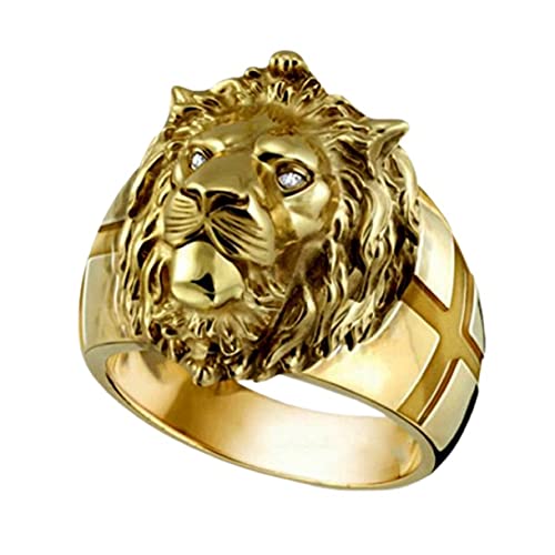 Löwenring, Gotisches Kreuz Löwenkopf Ring für Männer, Nordischen Wikinger Löwe Tier Ring Löwe Schmuck, Keltischer Goldener Löwenring Hip-Hop-Löwenbandring Punkkreuz Löwenring für Jungen (19.8) von MayiaHey