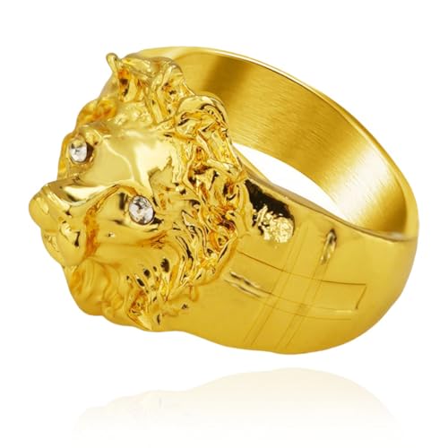 Löwenring, Gotisches Kreuz Löwenkopf Ring für Männer, Nordischen Wikinger Löwe Tier Ring Löwe Schmuck, Keltischer Goldener Löwenring Hip-Hop-Löwenbandring Punkkreuz Löwenring für Jungen (18.1) von MayiaHey