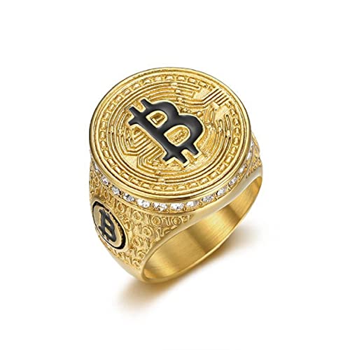 MayiaHey Bitcoin Zeichen Ring, Sparkling Geld Zeichen Ring für Männer, Gold Bitcoin Symbol Ring Funkelnde Schmuck Bitcoin, Gold Geld Zeichen Ring, Nicht-Edelmetall, Nicht zutreffend. von MayiaHey