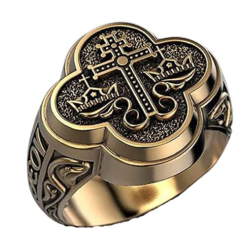 MayiaHey Gotisch Kreuz Ring, Jahrgang Waage Sternzeichen Ring für Männer, Wikinger Kreuz Krone Ring Kreuz Schmuck, Gold Kreuz Ring Hip Hop Kreuz Band Ring Punk Kreuz Ring für Jungen (18.9) von MayiaHey