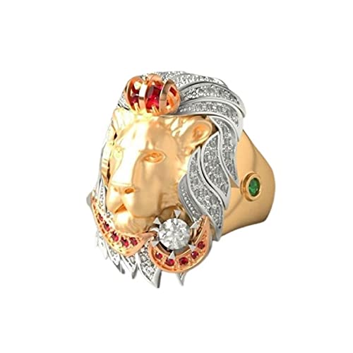 MayiaHey Löwenring, Goldener Löwenkopf Ring für Männer, Nordischer Wikinger-Löwentierring Löwenschmuck, Funkelnder Keltischer Löwenring Hip-Hop-Krone Löwenbandring Punk-Löwenring für Jungen (20.6) von MayiaHey