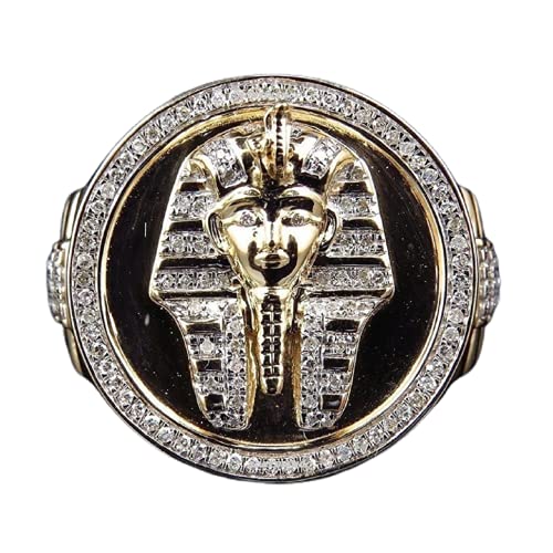 MayiaHey Pharao-Ring, Tutanchamun Ring für Männer, Altägyptischer Pharaonen Kopfring Pharao Schmuck,Gotisch Horus Pharao Ring Hip Hop Gold Pharao Band Ring Punk Pharao Siegelring für Jungen (21.4) von MayiaHey