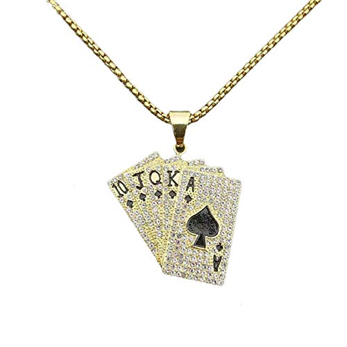 MayiaHey Poker-Anhänger, Funkelnde Pokerkarten-Halskette für Männer, Goldene Halskette Poker-Schmuck, Hip-Hop-Spaten-Spielkarten-Charm-Halskette Punk-Felsen-Spielkarten-Anhänger-Halskette für Jungen von MayiaHey