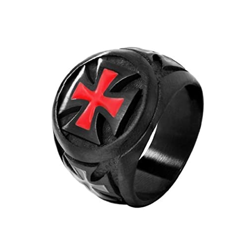 MayiaHey Ritter Ring, Tempelritter Ring für Männer, Freimaurer Rotes Kreuz Ring Kreuz Schmuck, Jahrgang Kreuzritter Kreuzring Punk Kreuzritter Krieger Ring für Jungen (18.9) von MayiaHey