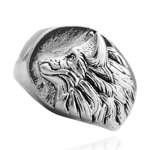 MayiaHey Wolf Ring, Gotischer Wolfskopf Ring für Männer, Nordischer Wikinger Wolf Totem Ring Wolf Schmuck, Keltischer Odin Wolf Ring Hip Hop Wolf Band Ring Punk Wolf Tier Ring für Jungen (18.9) von MayiaHey