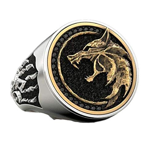 MayiaHey Wolfsring, Wolfspfoten Ring für Männer, Nordischer Wikinger Wolf Tier Ring Wolf Schmuck, Keltischer Wolfsklauenring Hip-Hop-Wolf-Kopf-Band-Ring Punk-Wolf-Ring für Jungen (17.3, Gold) von MayiaHey