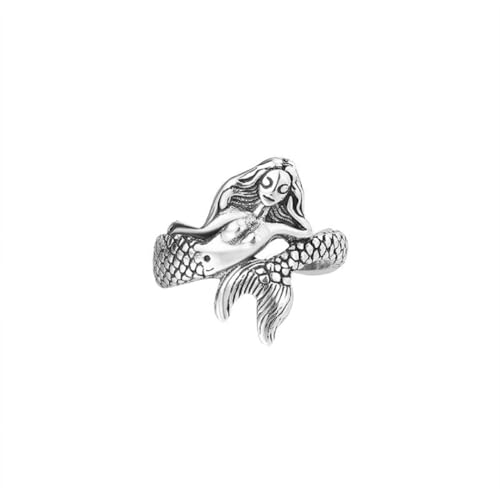 Meerjungfrauenring, Meerjungfrauenschwanzring für Damen und Herren, Niedlich Delfinschwanzring Märchenring Nordische Wikinger-Meerjungfrau mit langem Haarring Strand-Meerjungfrauenschwanz (18.1) von MayiaHey
