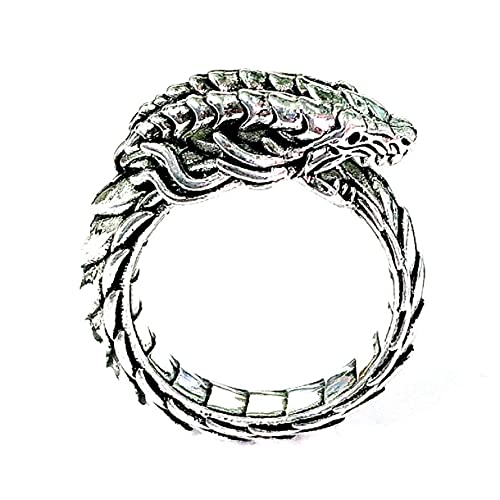 Ouroboros Ring, Gotischer Drachen Ring für Männer, Nordischer Wikinger Schlangenring Schlangendrachen Schmuck, Keltischer Drachenring Hip-Hop-Drachenbandring Punk-Drachentierring (19.8, Silber) von MayiaHey