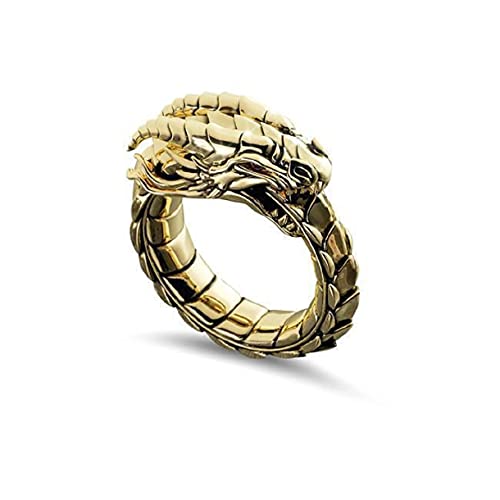 Ouroboros Ring, Gotischer Drachen Ring für Männer, Nordischer Wikinger Schlangenring Schlangendrachen Schmuck, Keltischer Drachenring Hip-Hop-Drachenbandring Punk-Drachentierring (20.6, Gold) von MayiaHey