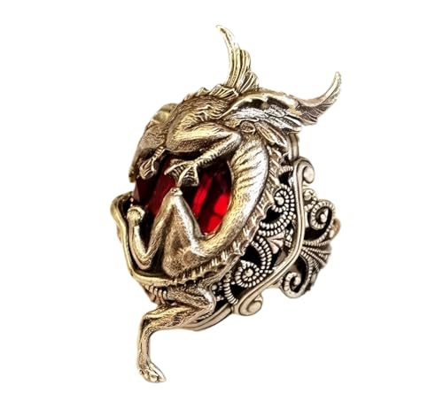 Roter Stein-Drachen-Ring, Jahrgang-Flügel-Drachen-Biker-Ring für Männer, Roter Kristall-Drachen-Tier-Ring Gotischer Drachen-Totem-Schmuck, Strass-Drachen-Ring Punk-Drachen-Tier-Biker-Ring1 (17.3) von MayiaHey