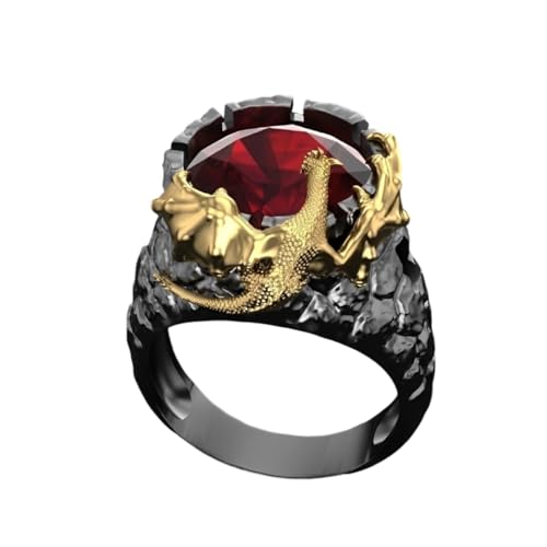 Roter Steinflügel-Drachenring, Strass-Drachenklauenring für Männer, Gotischer Roter Kristall-Drachenring Hip-Hop-Drachentierschmuck, Roter Rubin-Drachenflügelring Punk-Drachentotemring (18.1) von MayiaHey