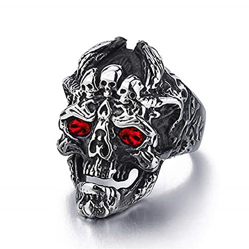 Schädel-Kopf-Ring,Multi Schädelring,Gotischer Dämon-Schädel-Ring-Halloween-Schädel-Schmuck,Nordischer Wikinger Totenkopfring Hip-Hop-Schädel-Skelett-Band-Ring Punk-Piraten-Totenkopf-Ring (18.9, Rot) von MayiaHey