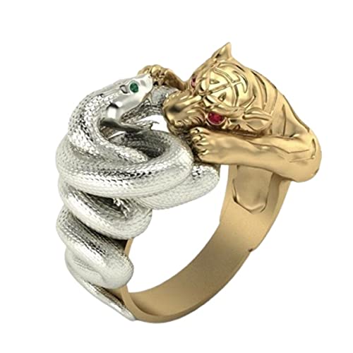 Schlangenring, Gotischer Tiger Ring für Männer, Nordischer Wikinger-Schlangenring Tiger Schlangenschmuck, Keltischer Tigerring Hip-Hop-Gold-Tiger-Band-Ring Punk-Tiger-Tier-Ring für Jungen (21.4) von MayiaHey