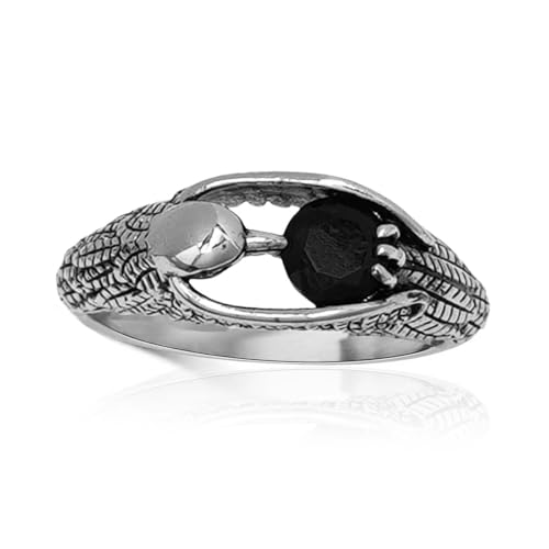 Schwarzer Stein-Adler-Tier-Ring, CZ-Adler-Vogel-Ring für Männer, Schwarzer Kristall-Adler-Flügel-Ring Jahrgang-Adler-Falke-Biker-Schmuck, Glitzern-Flügel-Adler-Ring Gotischer Adler-Tier-Ring (19.8) von MayiaHey