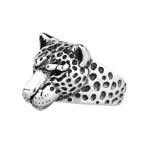 Silberner Leopardenkopf-Ring, Leopardenkopf-Ring für Männer, Punk-Leopardenkopf-Biker-Ring Gepardenkopf-Schmuck, Spot-Leoparden-Tierring Tribal-Leopardenkopf-Ring Felsen-Leopardentier-Ring (18.1) von MayiaHey