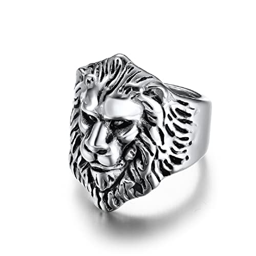 Tier-Löwenkopf-Ring, Felsen-Löwen-Ring für Männer, Wikinger-Löwen-Ring Silberner Löwenkopf-Schmuck, Wild Löwen-Ring Gotischer Löwen-Gesichts-Ring mit Mähne Punk-Löwen-Amulett-Ring für Jungen (21.4) von MayiaHey