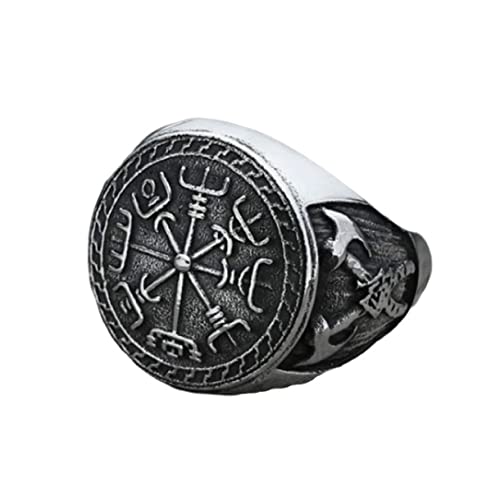 Wegweiser-Ring, Helm der Ehrfurcht Runenring für Männer, Nordischer Wikinger-Piratenkompassring Walknut Odin-Symbolring Odin-Axt-Schmuck, Jahrgang-keltischer Knotenring Wikinger-Kampfaxt-Ring (18.9) von MayiaHey