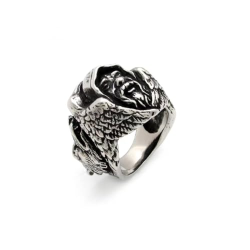 Wolf Ring, Nordischer Wikinger Krieger Odin Kopf Ring für Männer, Nordischer Wikinger Wolf Tier Ring Wolf Schmuck, Keltischer Wolf Kopf Ring Hip Hop Wolf Band Ring Punk Odin Wolf Amulett Ring (21.4) von MayiaHey