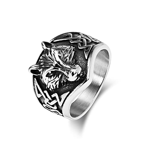 Wolfskopf Ring, Keltischer Wolfskopf Ring für Männer, Nordischer Wikinger Wolfsring Felsen Wolfskopfschmuck, Wikinger Krieger Wolfsring Hip Hop Wolf Totem Ring Wolf Amulett Ring für Jungen (18.1) von MayiaHey