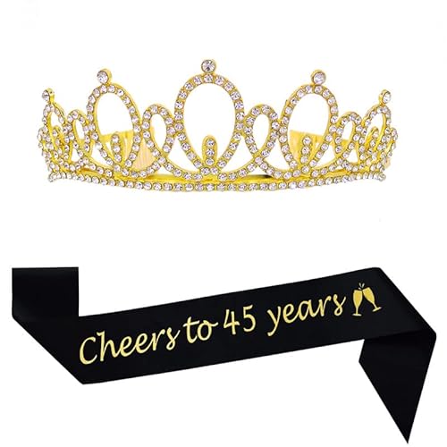 Happy 45th Birthday Tiara and Sash Gifts Crystal Rhinestone Princess Crown for Women Birthday Decoration Gold Tiara Black Sash Party Favor Supplies Happy 45th Birthday Tiara and Sash Gifts Crystal Rhinestone Princess Crown for Women Birthday Decoration Gold Tiara Black Sash Party Favor Supplies von Mayin