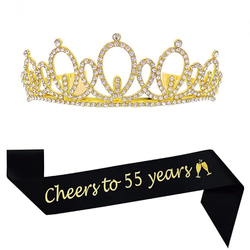 Happy 55th Birthday Tiara and Sash Gifts Crystal Rhinestone Princess Crown for Women Birthday Decoration Gold Tiara Black Sash Party Favor Supplies Happy 55th Birthday Tiara and Sash Gifts Crystal Rhinestone Princess Crown for Women Birthday Decoration Gold Tiara Black Sash Party Favor Supplies von Mayin