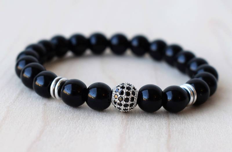 Herren Perlen Armband, Energie Cz Elegantes Schwarzes Onyx Armband Geschenk Herren Perlen Armband, Energie Cz Elegantes Schwarzes Onyx Armband Geschenk von MayliStudio