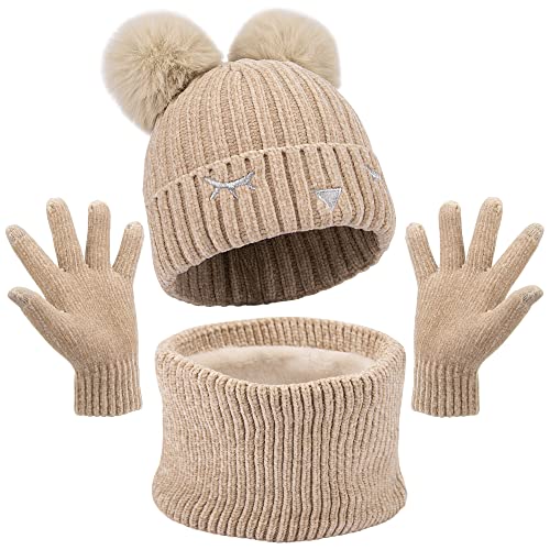 Maylisacc 3Pcs Beanie Jungen Mütze Winter 3-6 Jahre Jungen und Mädchen Kleinkind Jahren Kinder Kleinkind handschuhe kinder Schal kinder Winter Mütze und Fausthandschuhe Set mit Fleecefutter von Maylisacc