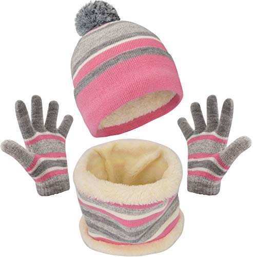 Maylisacc Mütze Schal Handschuh Stricken Set Mädchen 3-6 Jahre, Wintermütze Loop Schal und Winterhandschuhe Kinder Kleinkind Pink von Maylisacc