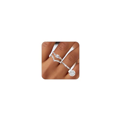 Maynor 3 Stück Ringe Silber 925 Damen Ring Frauen Cubic Zirkonia Verlobungsring Damen Verstellbare Statement Ring Damen Stapelbare Daumenring Fingerring Set Schmuck von Maynor