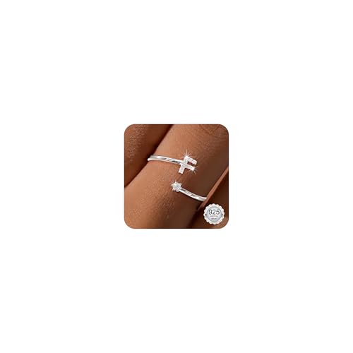 Maynor Buchstaben F Ring Silber 925 Damen Cubic Zirkonia Wasserfeste Ringe – Verstellbare Rings von Größe 50 bis 60 Daumenring Fingerring Initialen Schmuck von Maynor