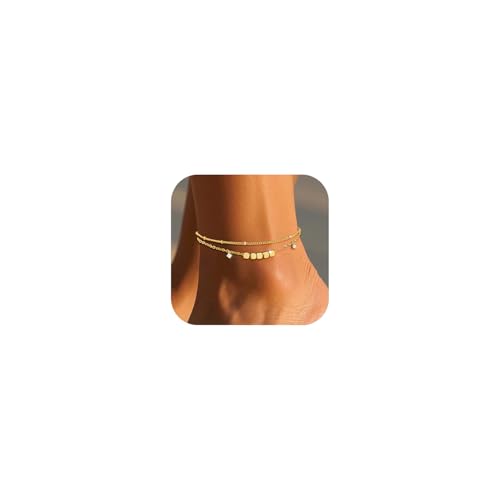 Maynor Fußkettchen für Damen Frauen Silber 925 Gold mit Herz Anhänger Fussketten Verstellbare Stapelbare Fußkette für Mädchen Handmade Sommer Strand Schmuck Geschenk von Maynor