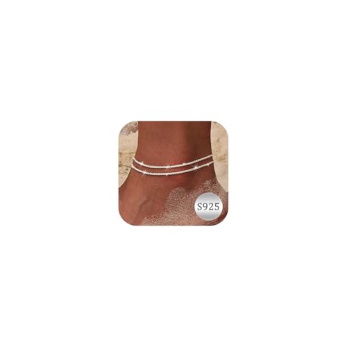 Maynor Fußkettchen für Damen Frauen Silber 925 Gold mit Herz Anhänger Fussketten Verstellbare Stapelbare Fußkette für Mädchen Handmade Sommer Strand Schmuck Geschenk von Maynor