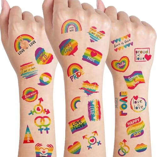 Mayoii 10 Bögen Temporäre Rainbow Pride Tattoos – Wasserfeste Gay Pride Aufkleber, LGBTQ Sticker, Pride Sticker für den Pride Day, Partys und als persönliche Dekoration von Mayoii